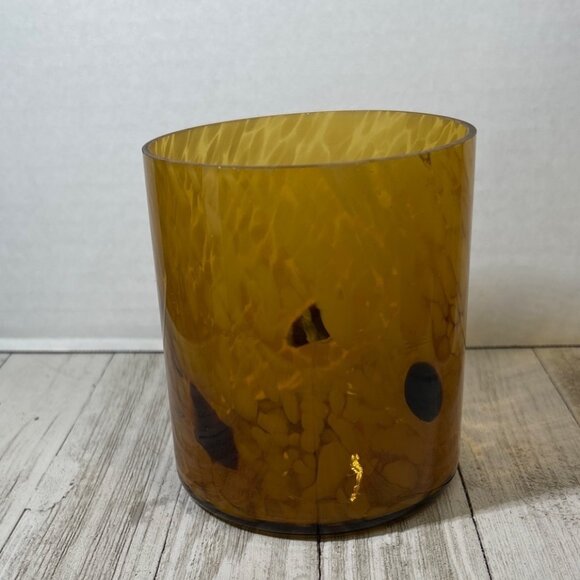 Vtg Studio Art Glass Candle Holder Amber Brown Tortoise Leopard Pattern 5'' Tall - Picture 1 of 4